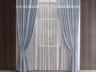 3d现代风格窗帘模型