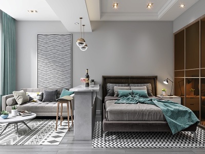 现代公寓客厅卧室模型3d模型