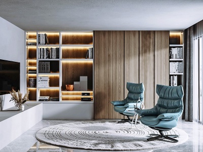 3d现代客厅书房模型