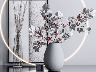 3d新中式植物花瓶花卉模型