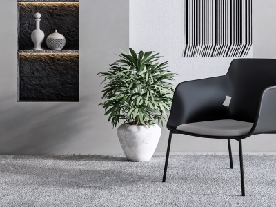 3d现代单椅植物软装组合模型