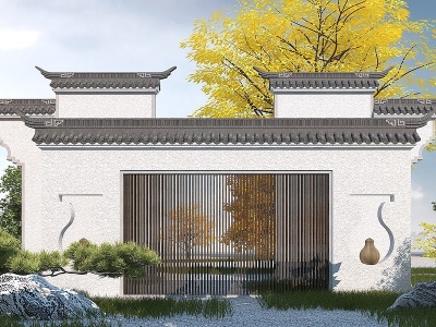 中式影壁墙景墙模型3d模型
