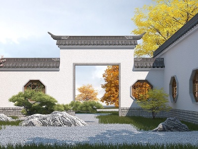 3d中式园林景观大门模型