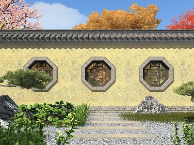3d中式围墙模型