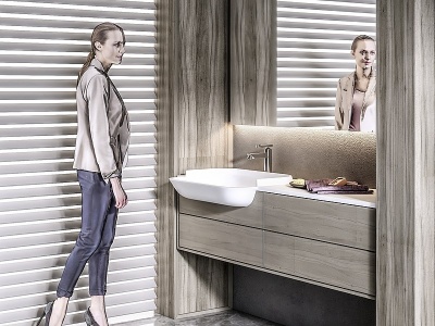 3d现代卫生间洗手台镜子组合模型