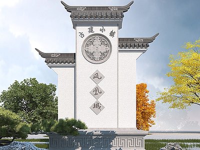 3d中式园林景观墙模型