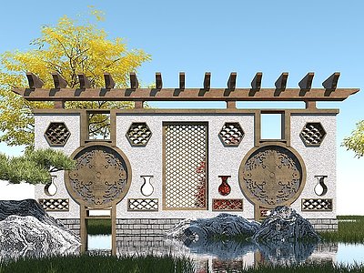 3d中式景墙模型