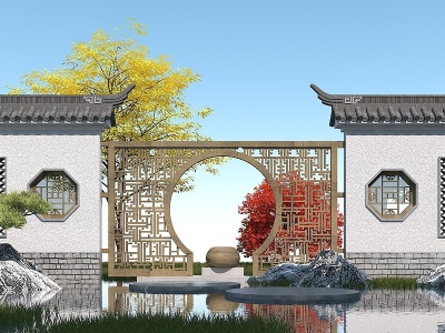3d中式景墙模型