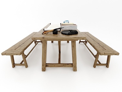 3d现代风格实木桌椅模型