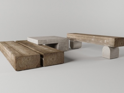 3d木桌子凳子模型