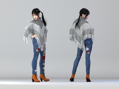 围衣牛仔裤美女模型3d模型