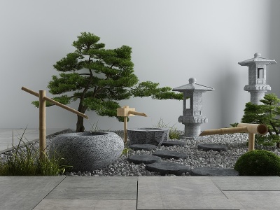 3d新中式松树竹子模型