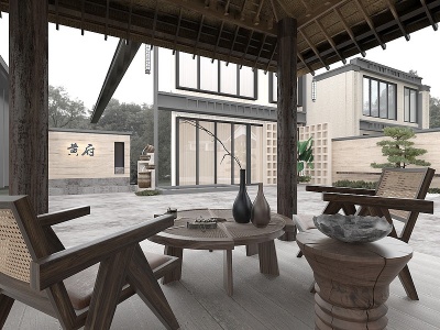 3d自然风庭院凉亭模型