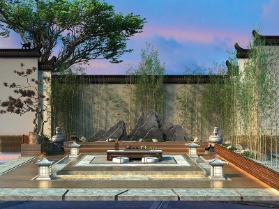 3d中式园艺小品露台景观模型