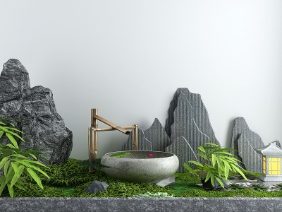 日式禅意庭院景观小品模型3d模型