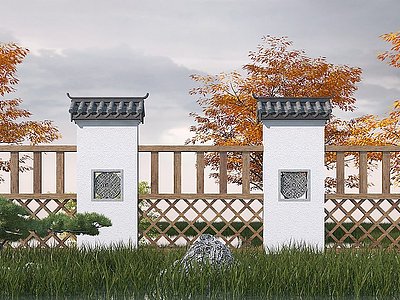 中式围墙模型3d模型