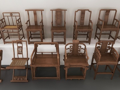 3d新中式实木休闲单椅组合模型
