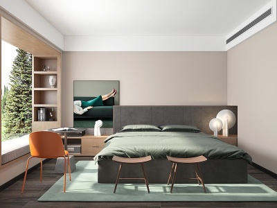 现代卧室双人床3d模型