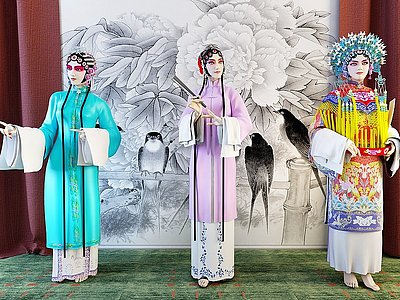 3d戏剧京剧舞台人物组合模型