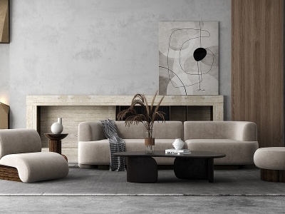 3d现代侘寂沙发组合模型
