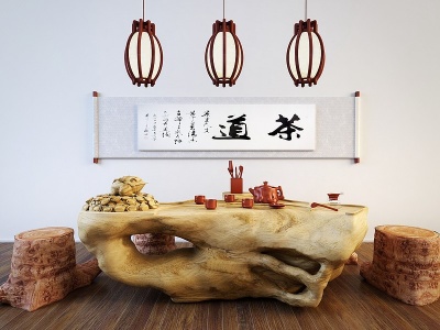 3d中式木头根雕茶几茶桌模型
