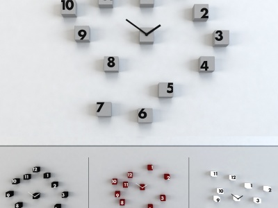 3d现代方块时钟挂钟墙饰组合模型