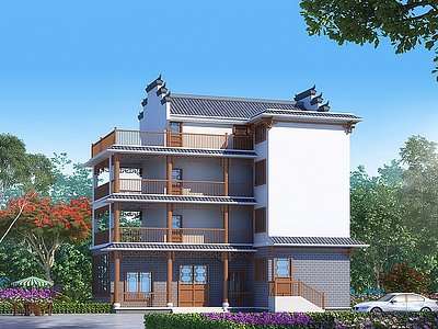 3d中式别墅外观模型