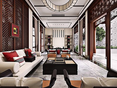 3d新中式复式客厅模型