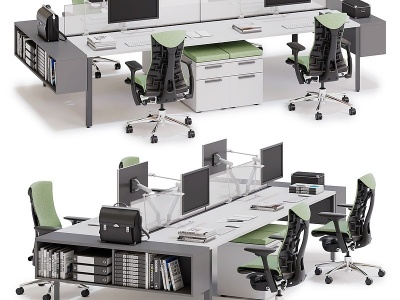 办公桌椅工位电脑文件柜模型3d模型