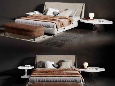 现代奢华双人床床榻模型3d模型