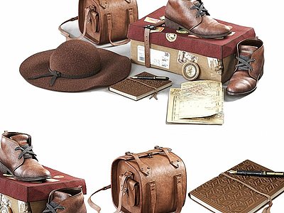 3d新古典复古皮鞋鞋盒皮包模型