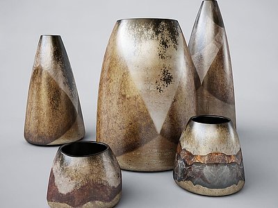 3d新中式陶罐坛子花瓶装饰模型