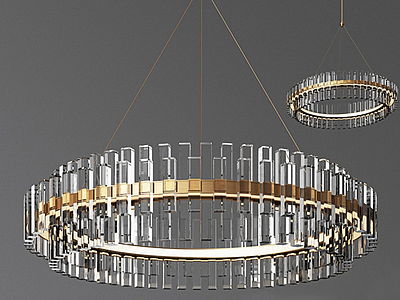 3d现代圆形金色水晶吊灯模型