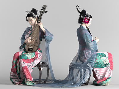 3d古典美女琵琶女模型
