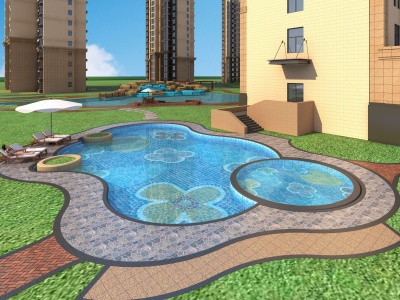 C4D景觀泳池模型