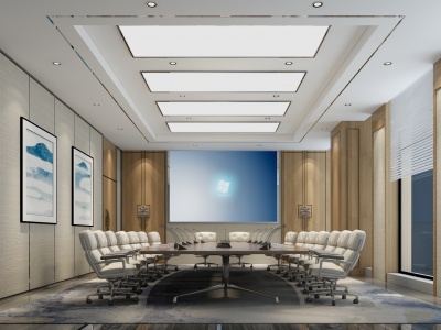 3d中式风格的会议室模型