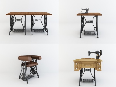 工业风纺织机桌椅组合3d模型