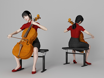 3d现代风格大提琴美女人物模型