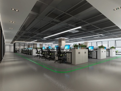 3d现代办公区大厅模型