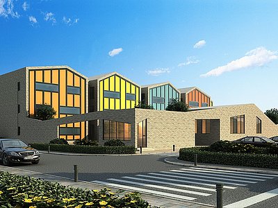 3d现代幼儿园办公楼模型