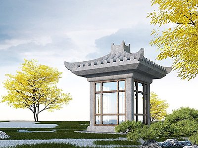 3d中式石雕亭子模型