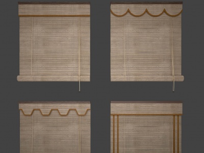 3d新中式竹帘卷帘模型