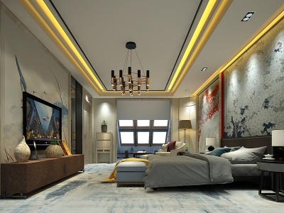 中式风格的酒店客房模型3d模型