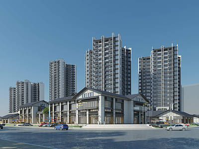 3d中式商业街住宅模型