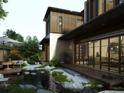 3d新中式景观别墅模型