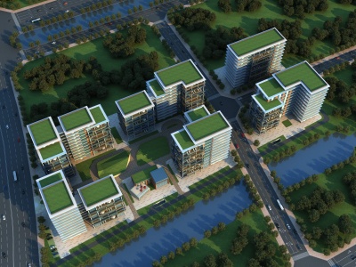 3d现代办公楼产业园模型