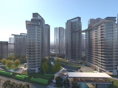 3d现代半鸟瞰住宅模型