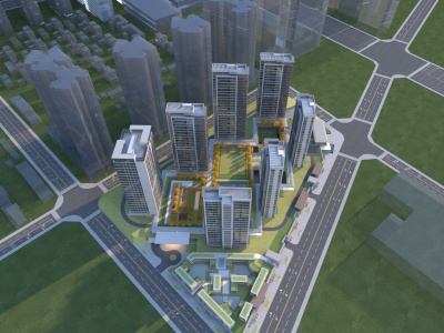 3d现代鸟瞰商业大厦模型