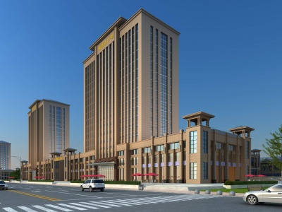 3d新古典办公楼商业街模型