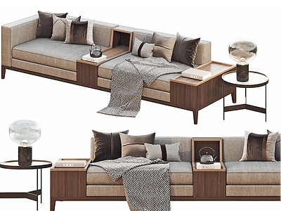新中式多人沙发台灯模型3d模型